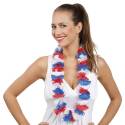 Collier de petites fleurs en tissu bleu, blanc, rouge