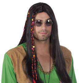 Perruque longue noire deguisement hippie