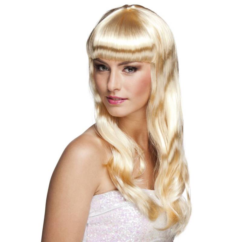 Longue perruque blonde platine avec frange