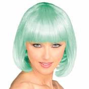 Perruque mi-longue turquoise avec frange style cabaret