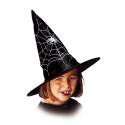 Chapeau pointu de sorcière avec cheveux de couleur et toile d'araignée