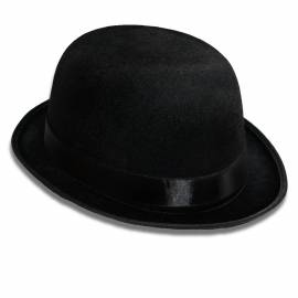 Chapeau melon noir en tissu aspect velours