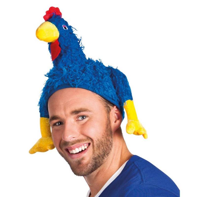 Chapeau de supporter en forme de coq bleu
