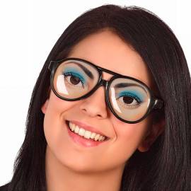 Lunettes à monture noire avec des yeux dessinés sur les verres