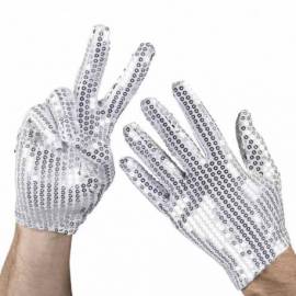 Gants recouverts de paillettes rondes argentées