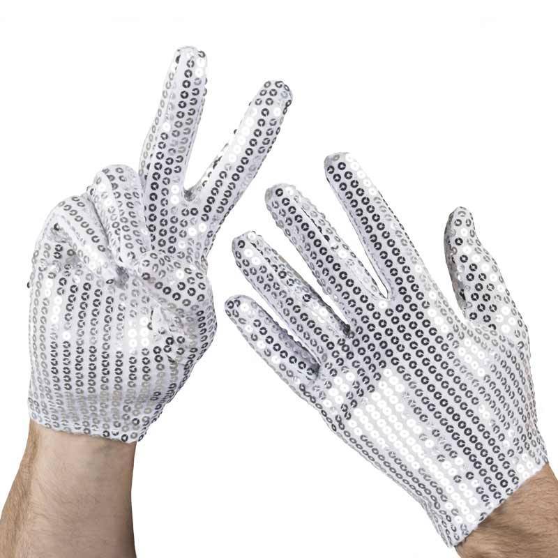 Gants recouverts de paillettes rondes argentées