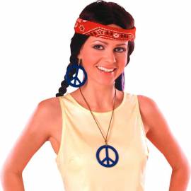 Pack hippie (boucles d'oreilles + pendentif "Peace and love" bleus)