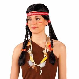 Collier d'indien avec perles, plumes et fausses dents