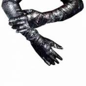 Longs gants (60 cm) noirs avec toiles d'araignées argentées