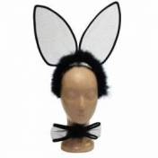 Pack serre-tête avec oreilles de lapin noires et noeud papillon
