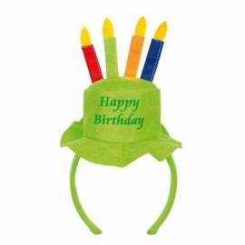 Serre-tête de couleur avec un chapeau "Happy birthday" avec bougies