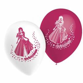 10 ballons de couleur avec un dessin de princesse