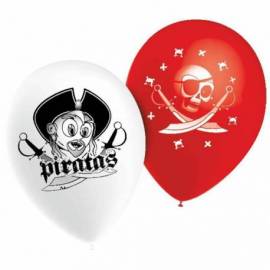 10 ballons de couleur avec un dessin de pirate