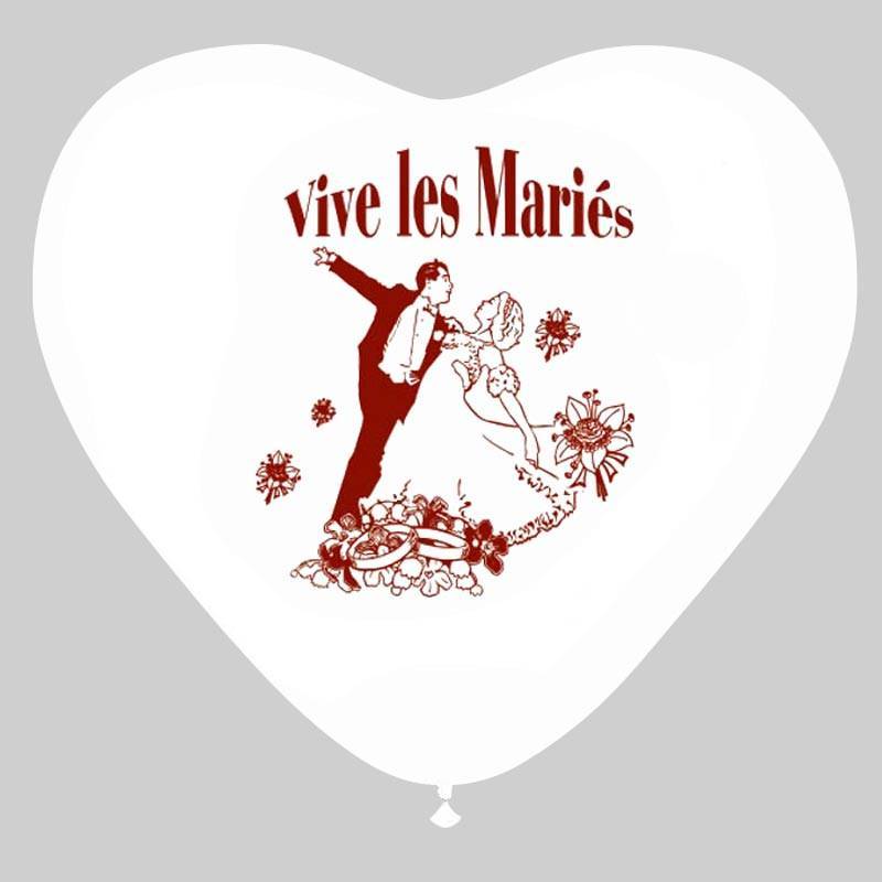 10 ballons blancs en forme de coeur 'Vive les mariés"