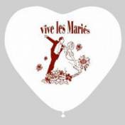 10 ballons blancs en forme de coeur "Vive les mariés"