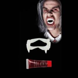 Dentier de vampire avec du faux sang