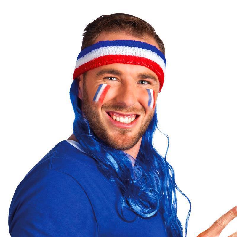 Bandeau tricolore avec cheveux bleus