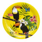 Assiettes en carton motif exotique "TOUCAN"