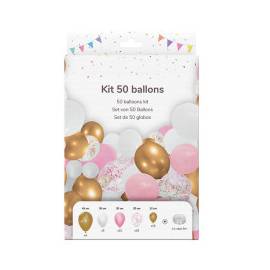 kIT 50 BALLONS POUR ARCHE OR/BLANC/ROSE